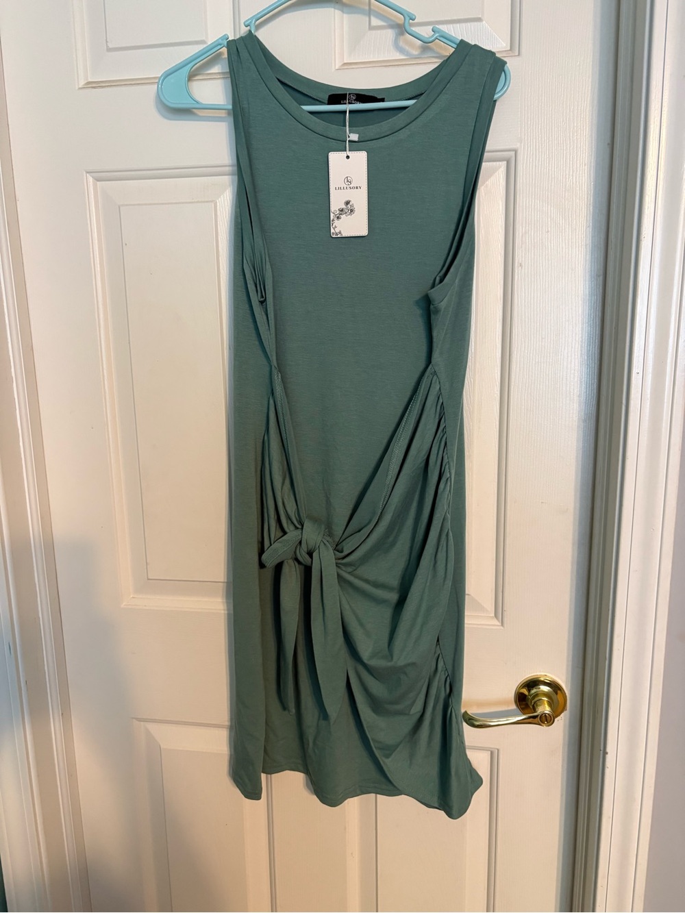 Tie-Front Sleeveless Dress in Sage Green